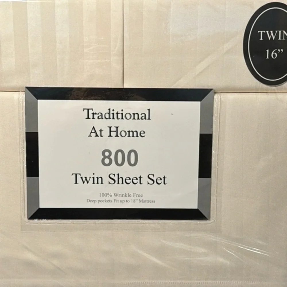 Traditional At Home 4pc Twin Sheet Set Creamy Cream Stripes embossed